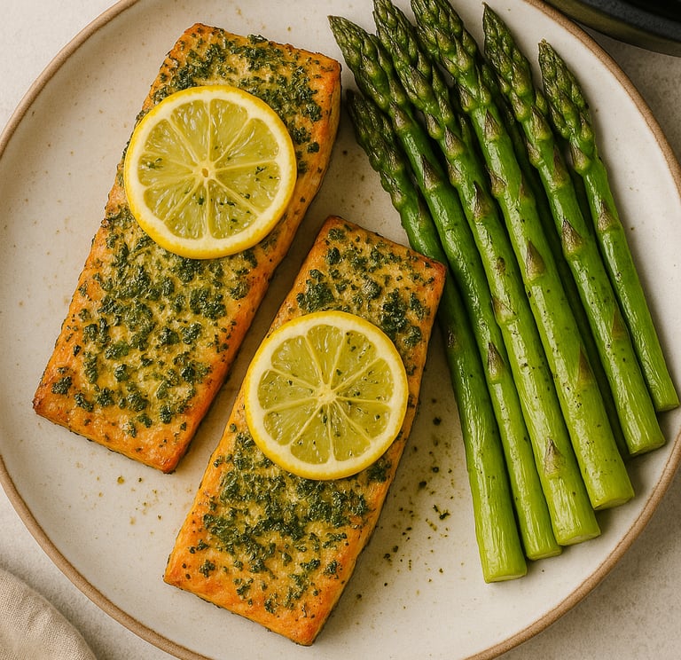 filetti di salmone al limone con asparagi 