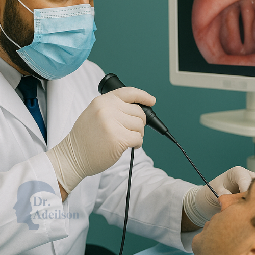 Dr. Adeilson realizando um exame de Videolaringoscopia