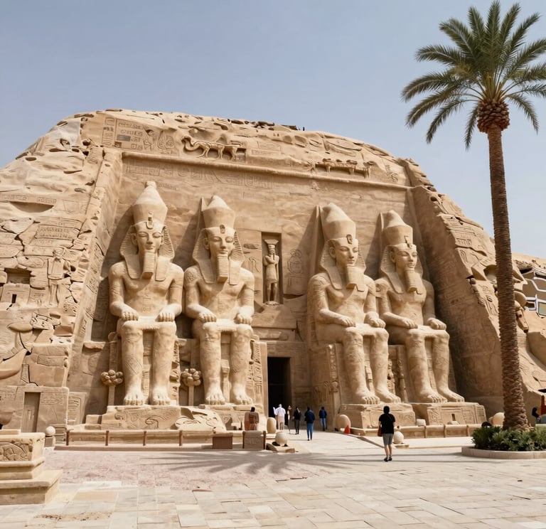 The Great Temple of Abu Simbel featuring colossal statues of Ramses II in Egypt.