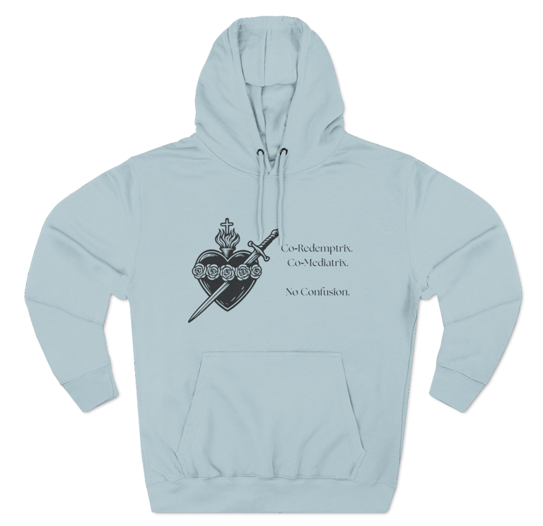 Fleece Hoodie Immaculate Heart Co-Redemptrix Co-Mediatrix. Black Decal.