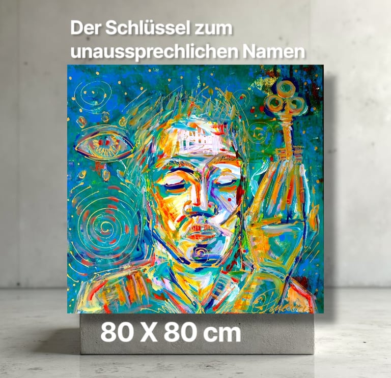 Abstraktes und figuratives Gemälde von Romeo Opincaru, lebendige Farben, Acryl auf Leinwand