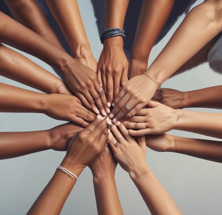 Two people are interacting with a laptop on a white standing desk. The laptop screen displays a webpage related to social wall solutions for hashtag campaigns. The setting appears to be a modern office with several chairs, tables, and a large plant in the background. One person is wearing a colorful floral top and the other is in a dark t-shirt.