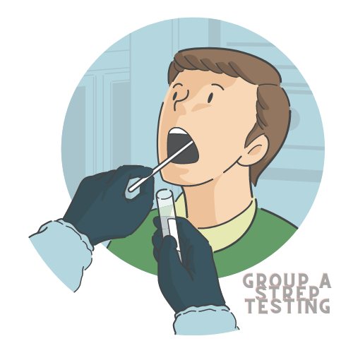 A set of hands taking a throat swab of a man, with his mouth open.