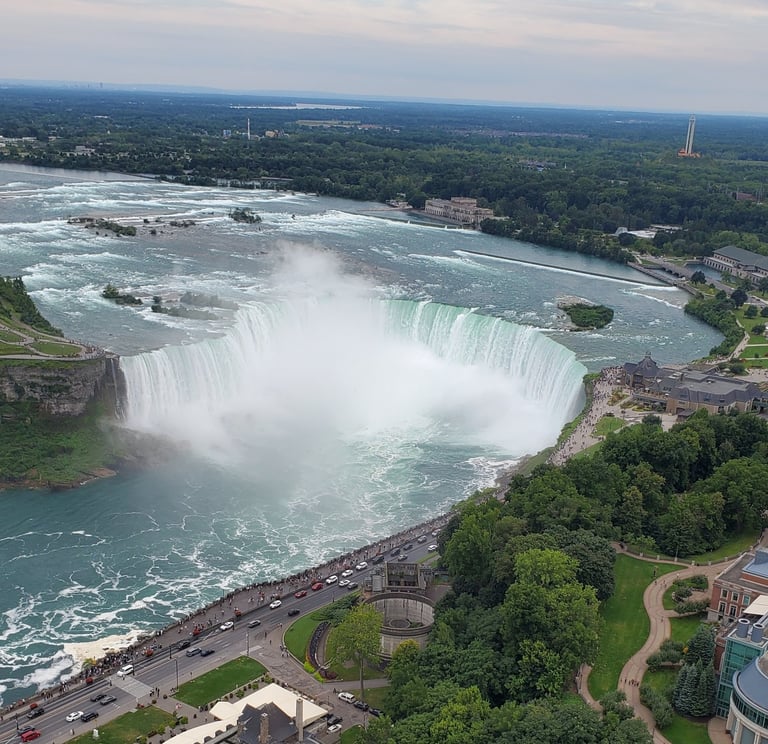 A picture of Niagara Falls taken from high above.