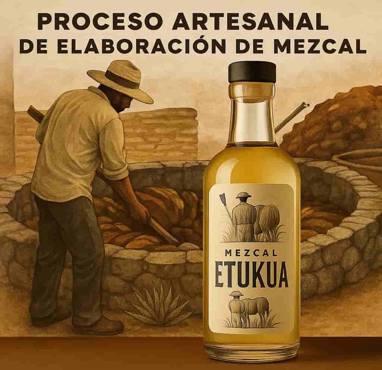 Maestro mezcalero trabajando en palenque tradicional con herramientas manuales
