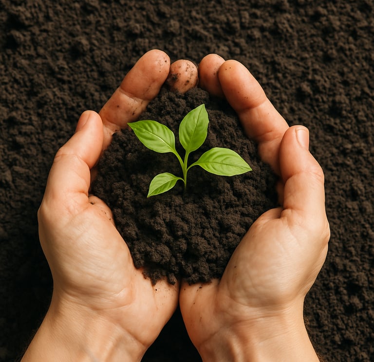 a person holding a plant in their hands