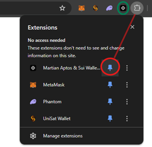 Aptos sui martian wallet pin your extension