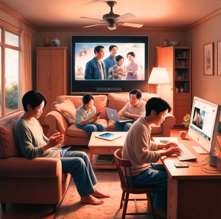 bố mẹ con cái chỉ lướt facebook xem điện thoại