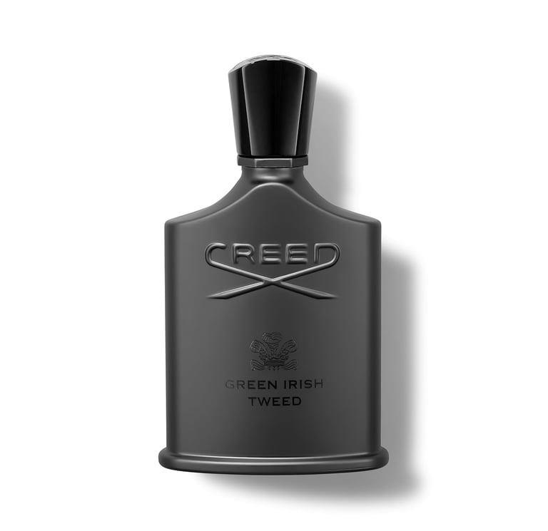Creed Green Irish Tweed luxury men's fragrance in a matte black designer cologne bottle.