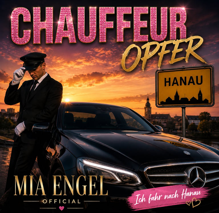 Cover des Songs "Chauffeur Opfer" von Mia Engel Official. Chauffeur steht vor schwarzer Limousine