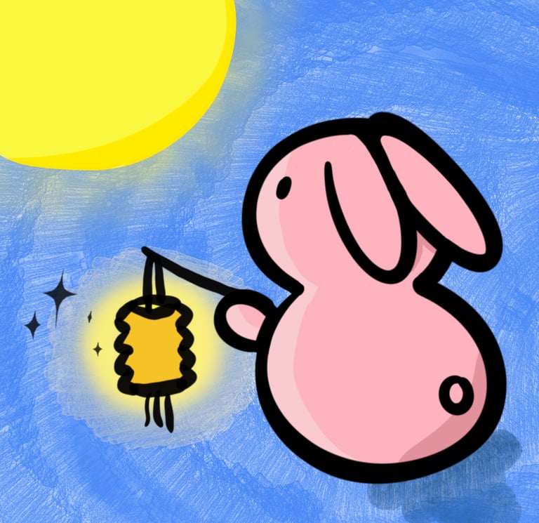 cute moon rabbit making a wish upon the moon wishing for simple joys and happiness