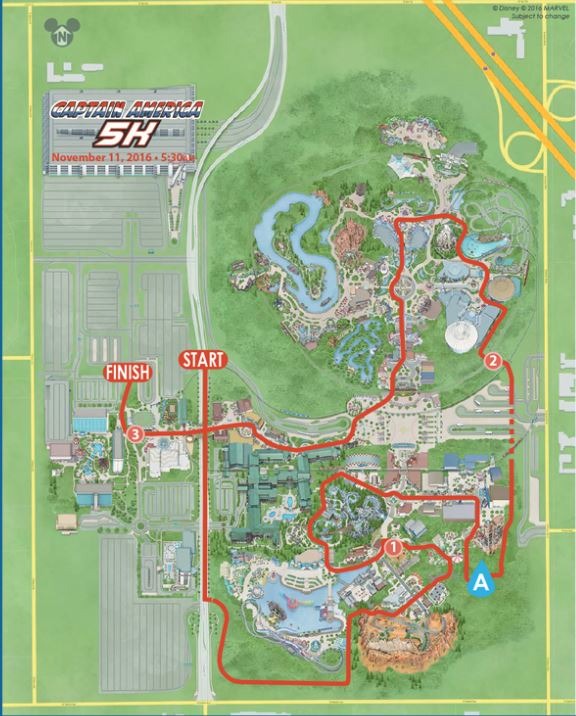 2016 runDisney Captain America 5K Course Map