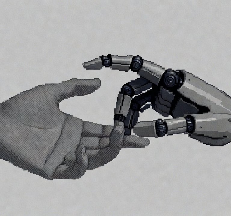 human and robot hand touching