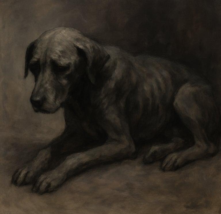 tekening van een magere zielige hond