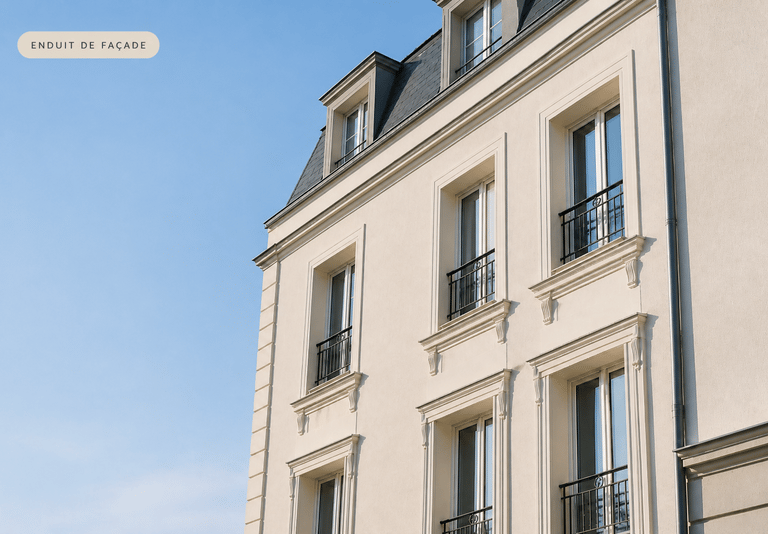  Enduit de façade immeuble moderne – finition extérieure lisse et élégante