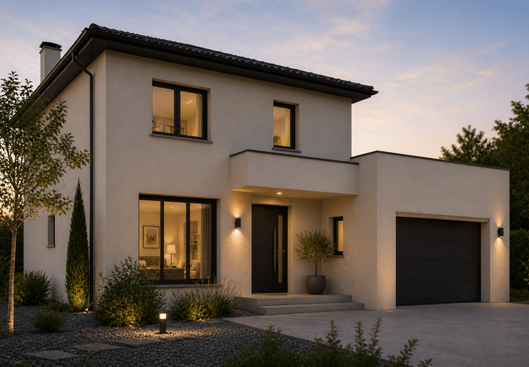 Façade moderne en enduit lisse – maison contemporaine élégante