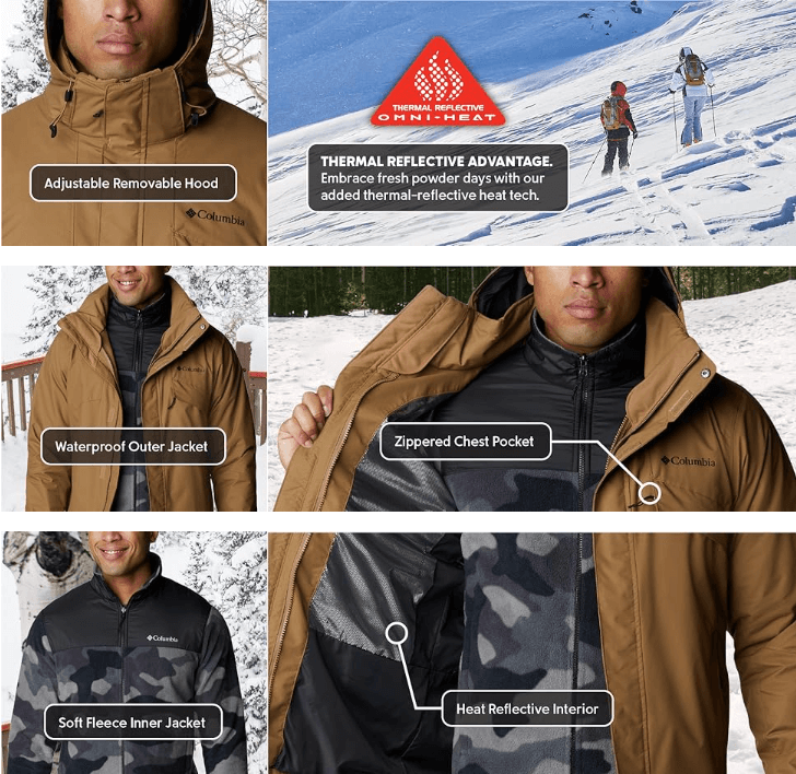 Man confidently wearing the versatile Columbia Bugaboo II 3-in-1 jacket, showcasing its adaptability