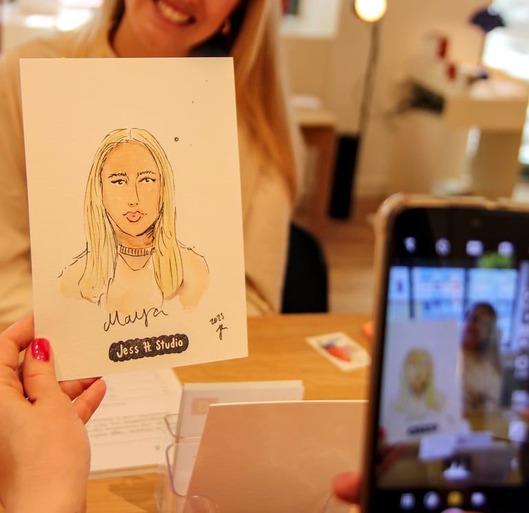 Live-zeichnen buchen Schnellportrait für Firmenveranstaltungen, Fashion und Beauty Events Firmenfeiern zur Kundenbindung