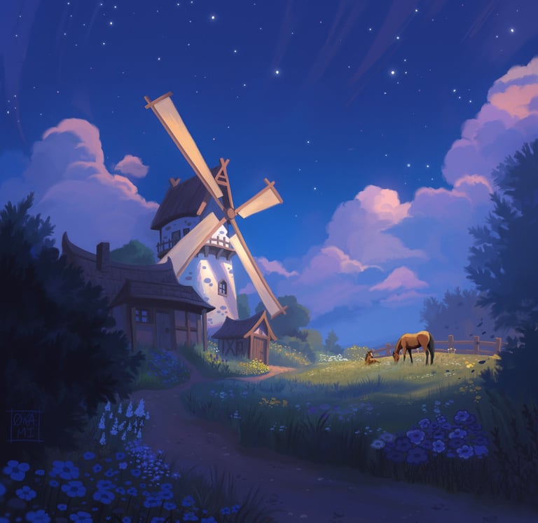 concept art environnement digital painting moulin