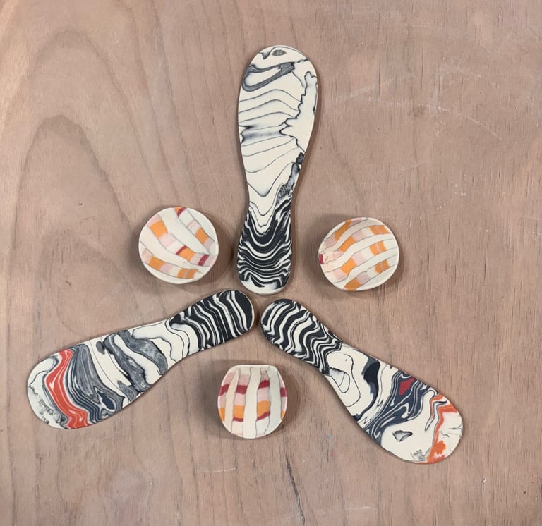 Porcelain Nerikomi knives and scoops