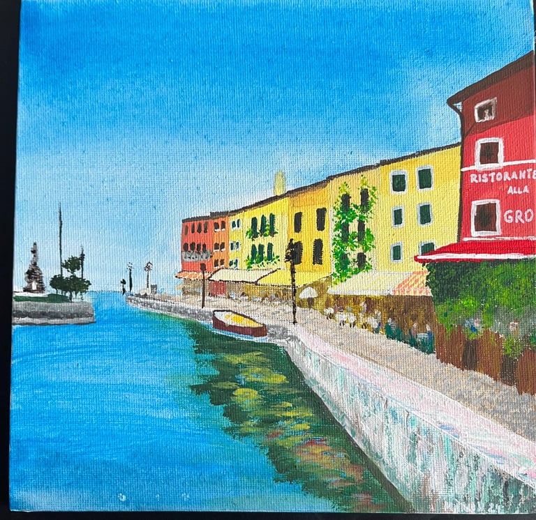 Acryl Bild Gemälde Hafen von Lazise Italien Port of Lazise Italy