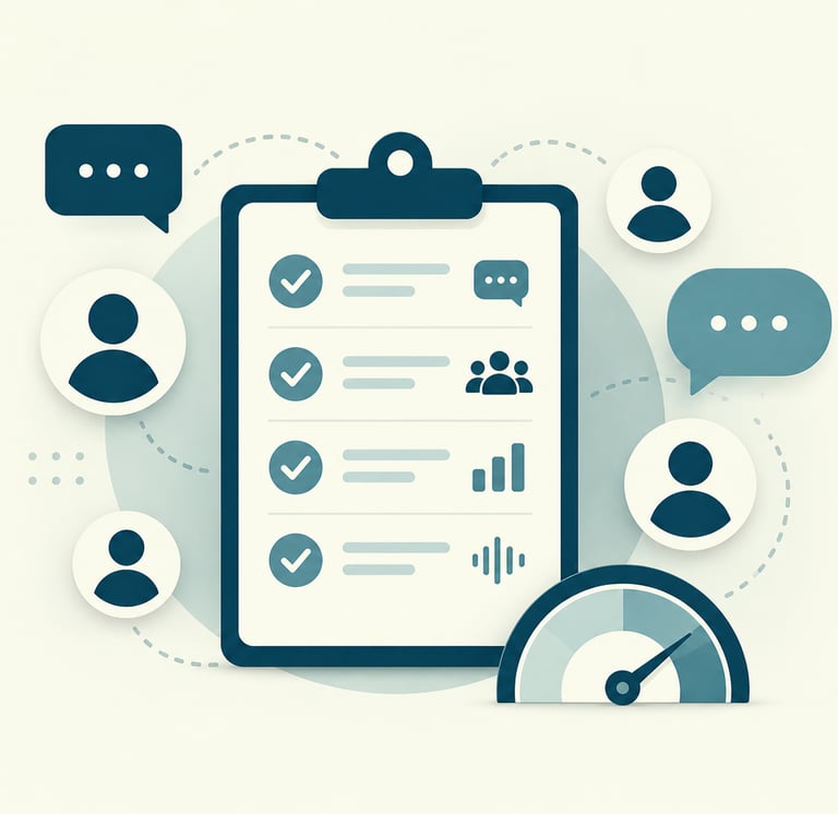 Flat design illustration of a business task management clipboard with user icons and data analytics metrics.