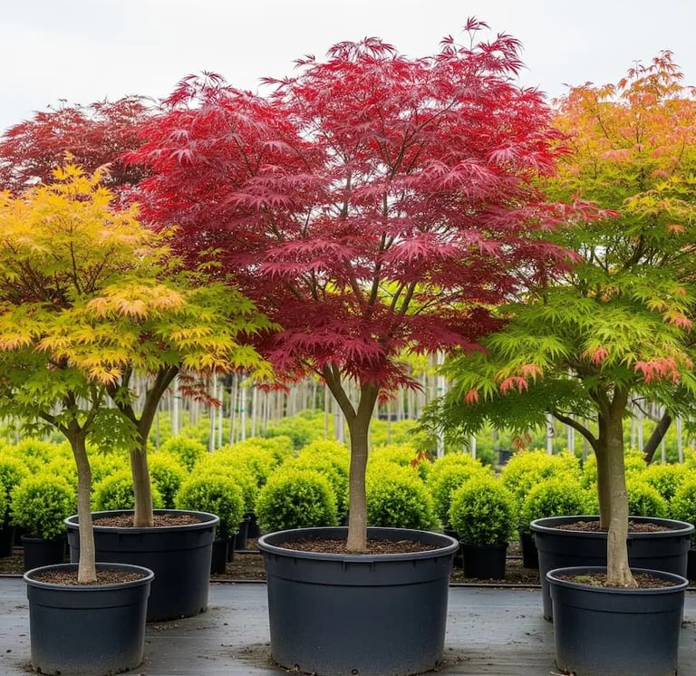 Variedad de Arces palmatum en vivero