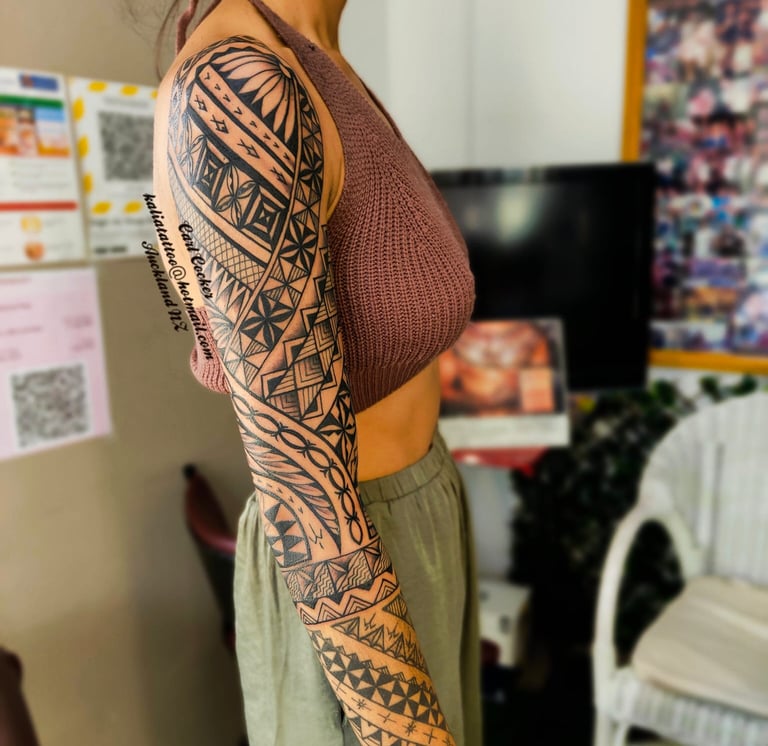 carl cocker polynesian tattoo artist brisbane sydney perth melbourne australia woman sleeve tattoo