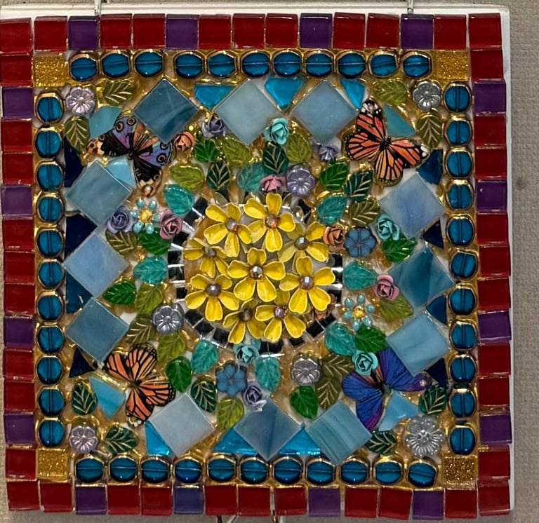 Ungrouted mosaic on 6’ x 6’ ceramic tile
