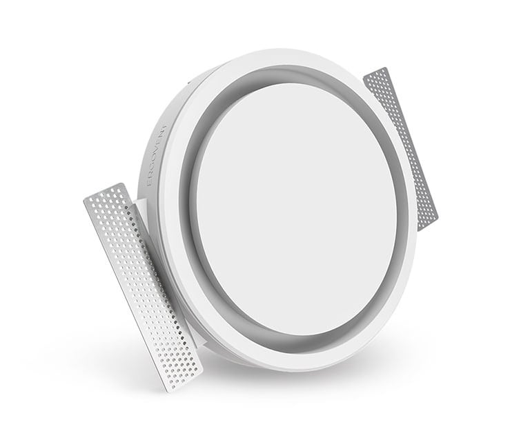 ERGOVENT RONDO 150/160 round frameless gypsum diffuser product view showing spring mounting clips