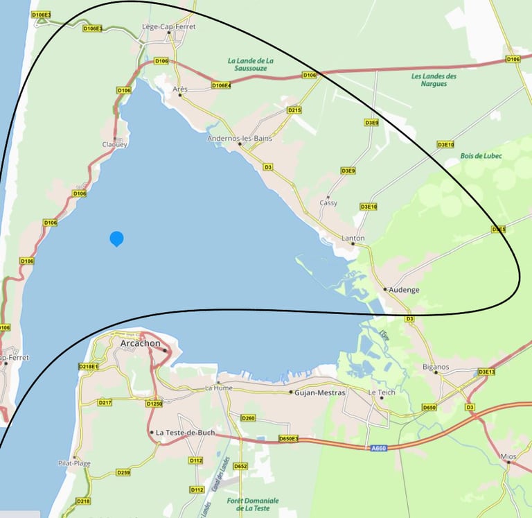 carte du Bassin d'Arcachon