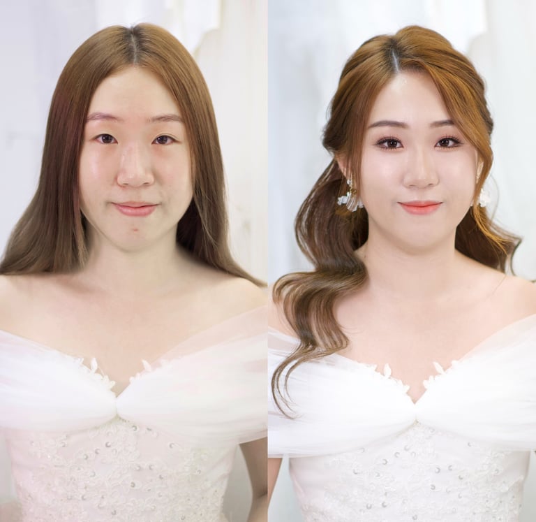 香港婚禮新娘化妝師妝前妝後對比
