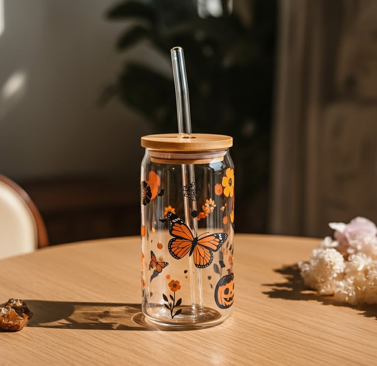 Reusable glass tumbler with bamboo lid and straw – sustainable drinkware by The Crazie Store