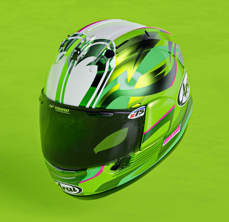 Helmet design SP Tadao green with eye graphic