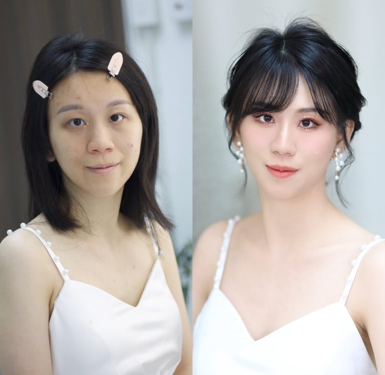 香港婚禮新娘化妝師妝前妝後對比