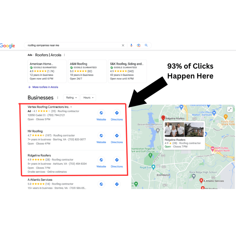 A Search example of the Google Maps 3-Pack