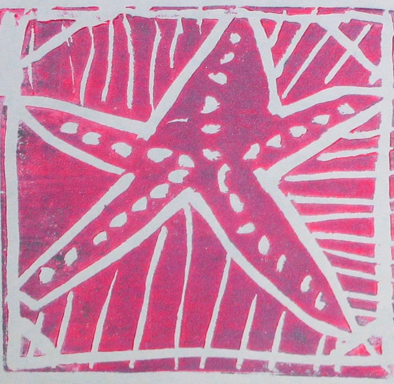 pink and white print of a starfish