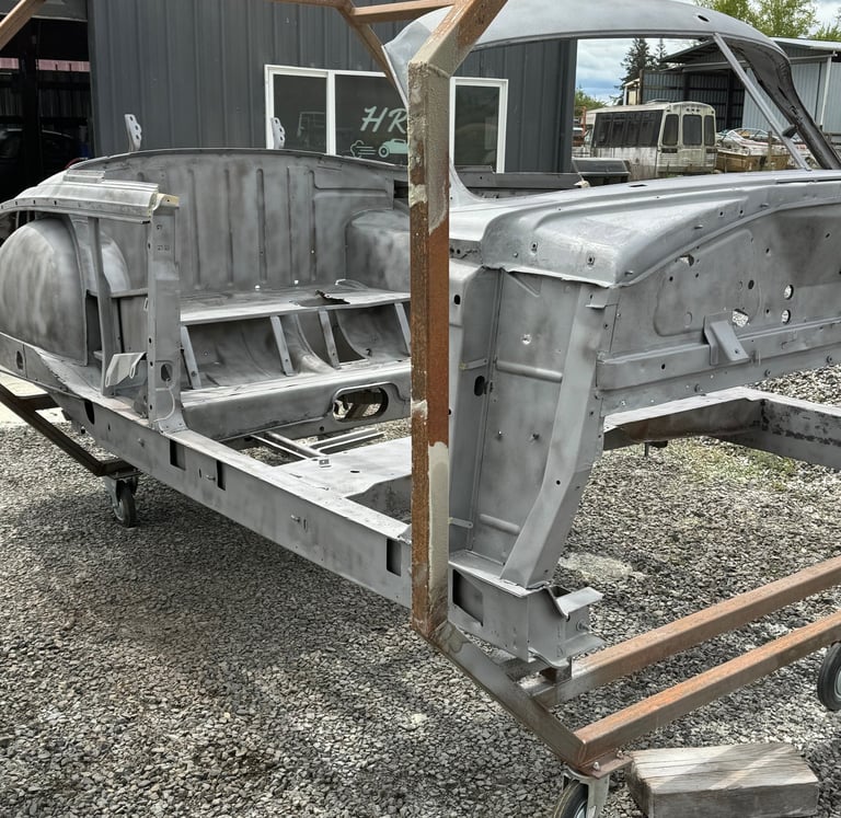 1950 Hudson getting a fresh blast before paint and body work.