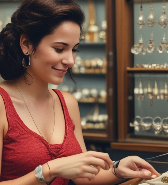 Mujer eligiendo jhoyas dentro de lña joyería
