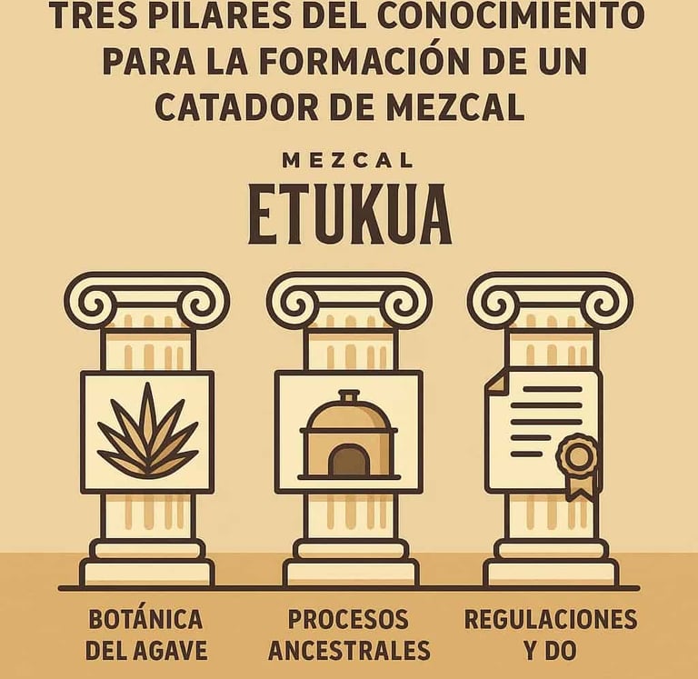  Ilustración de tres columnas que representan los pilares de conocimiento botánico, proceso ancestra
