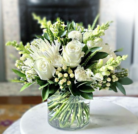 bouquet of flowers in a glass vase