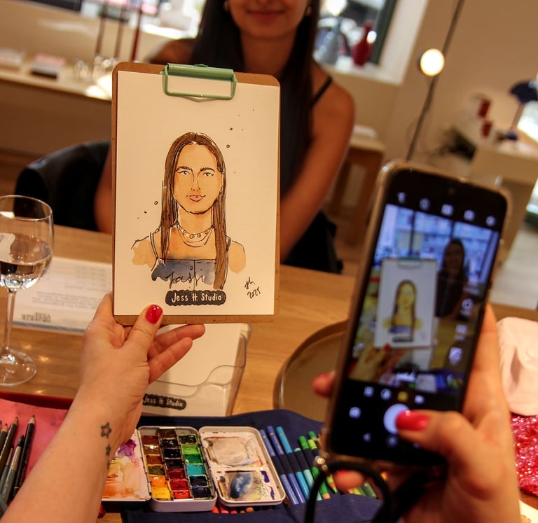 Live-zeichnen buchen Schnellportrait für Firmenveranstaltungen, Fashion und Beauty Events Firmenfeiern zur Kundenbindung