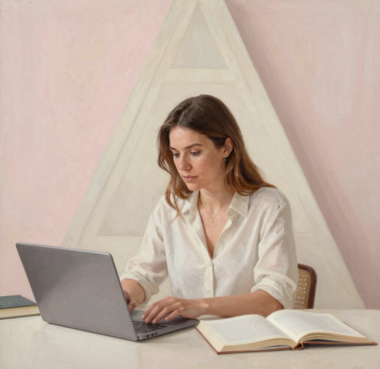 woman smiling holding glass mug sitting beside table with MacBook