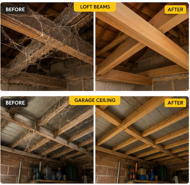 Before and After Clean Rafters