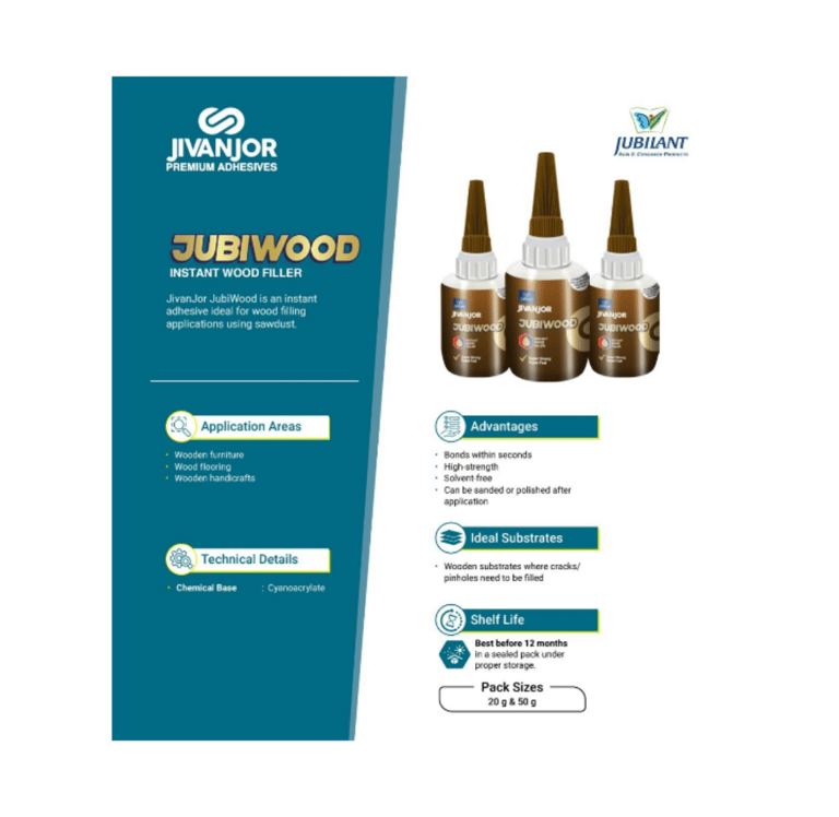 Jivanjor Jubiwood is an instant adhesive for wood filling