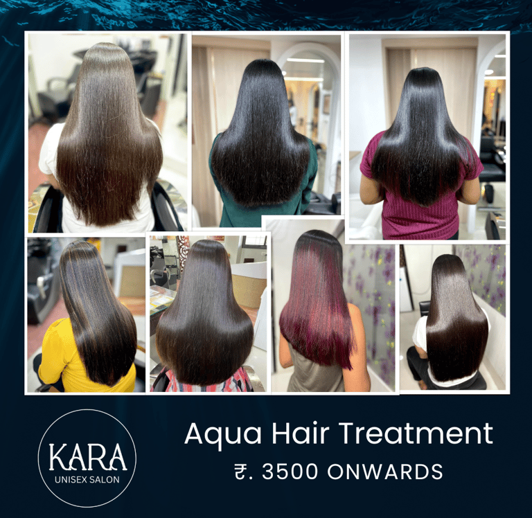 Results of the Aqua Hair Treatment at Kara Salon in Pune. Collage showing smooth, frizz-free hair. S