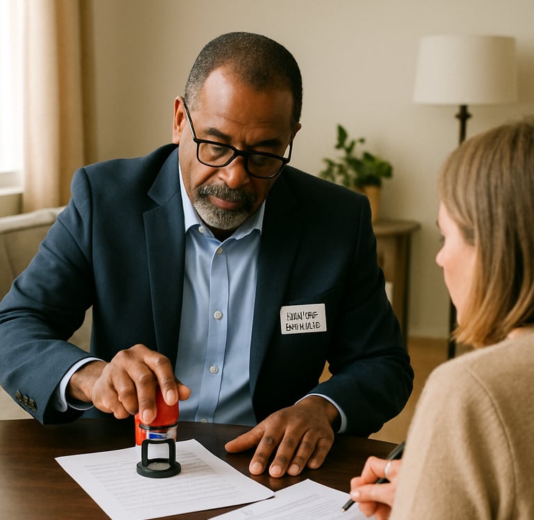 Image of a mobile notary working at a client's home