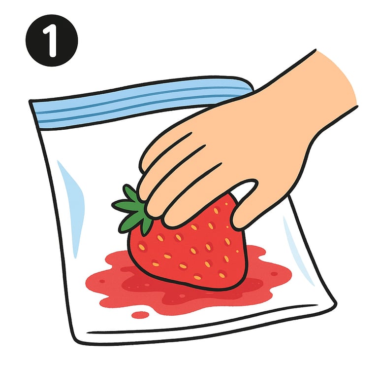 Crushing strawberries inside the packaging