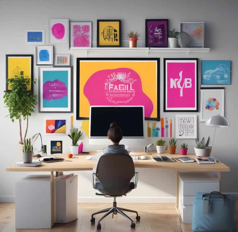 An array of printed materials including brochures and business cards.