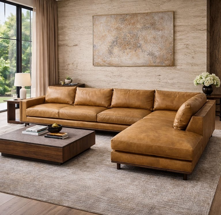 Mid-century modern sectional sofa with warm wood tones by Solo Home Decor